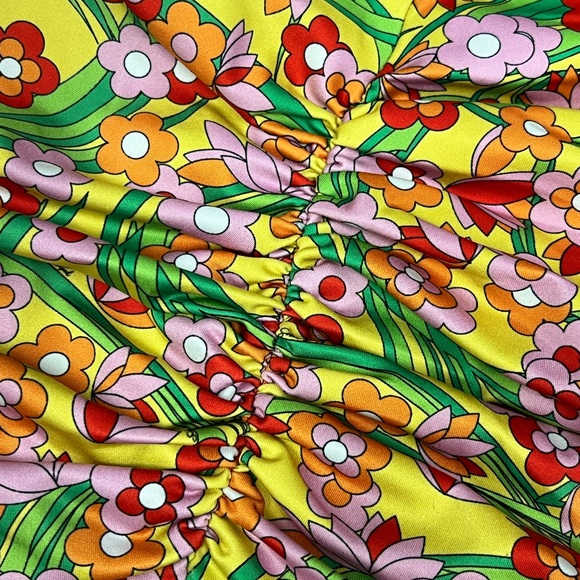 Solid and Striped Ruched Floral One Piece - Picture 6 of 6